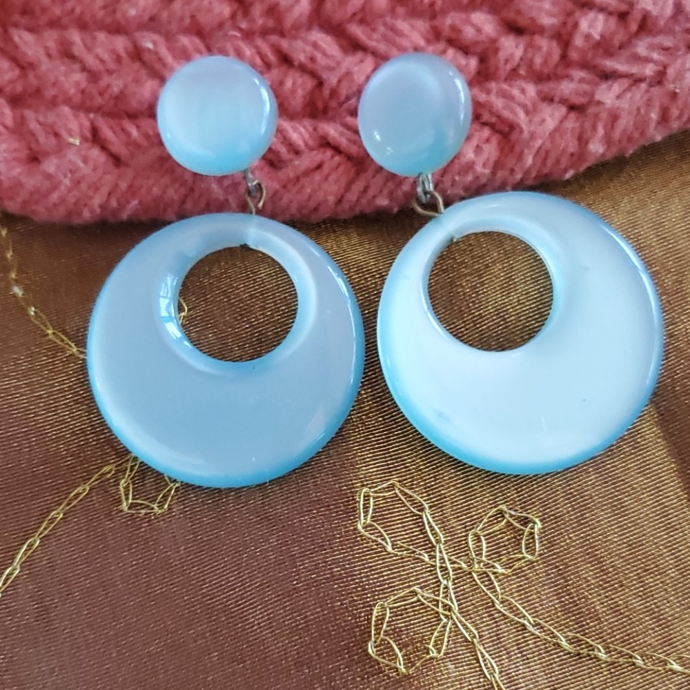 Aqua moon glow  Pierced drop earrings - Picture 2 of 4